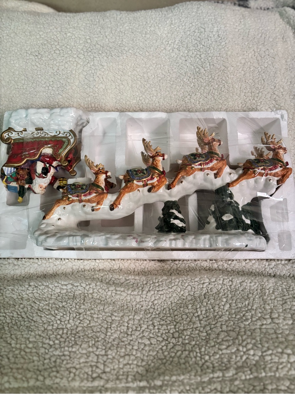 Vintage Ceramic Santa  Sleigh and Reindeer candles